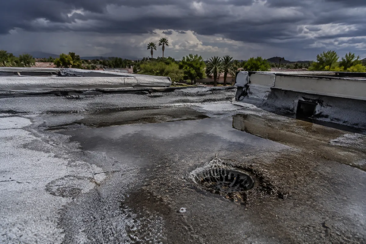 Monsoon Roof Leak & Flat-Roof Water Intrusion underway on a property in Tempe, AZ