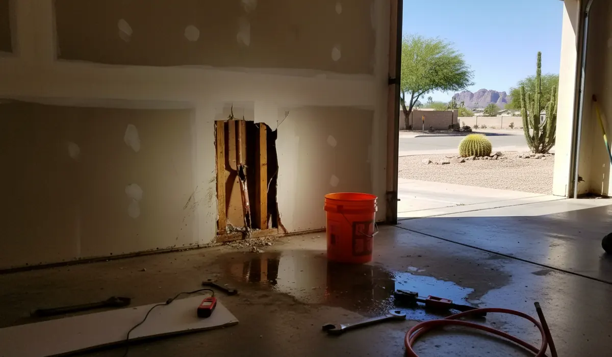 Burst Pipe Water Damage Cleanup in progress on a property in Tempe, AZ