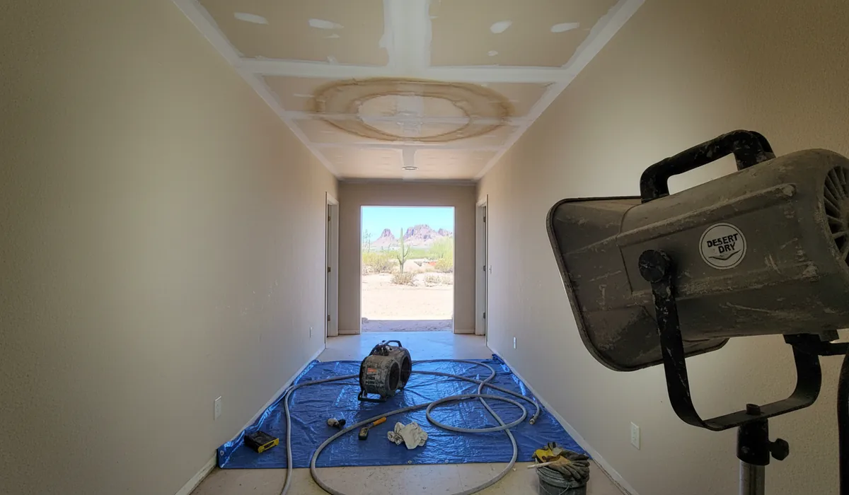 Ceiling & Drywall Water Damage Repair in progress on a property in Tempe, AZ