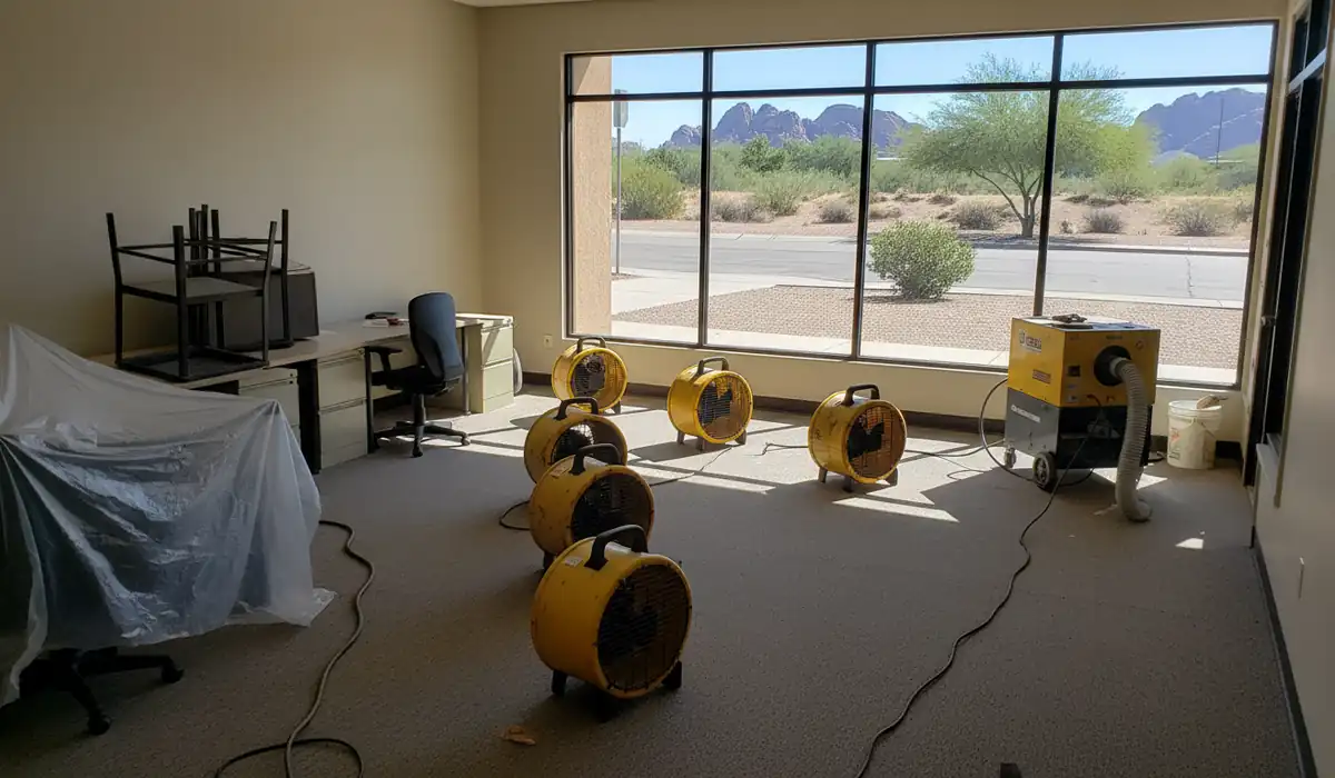 Commercial Water Damage Restoration in progress on a property in Tempe, AZ