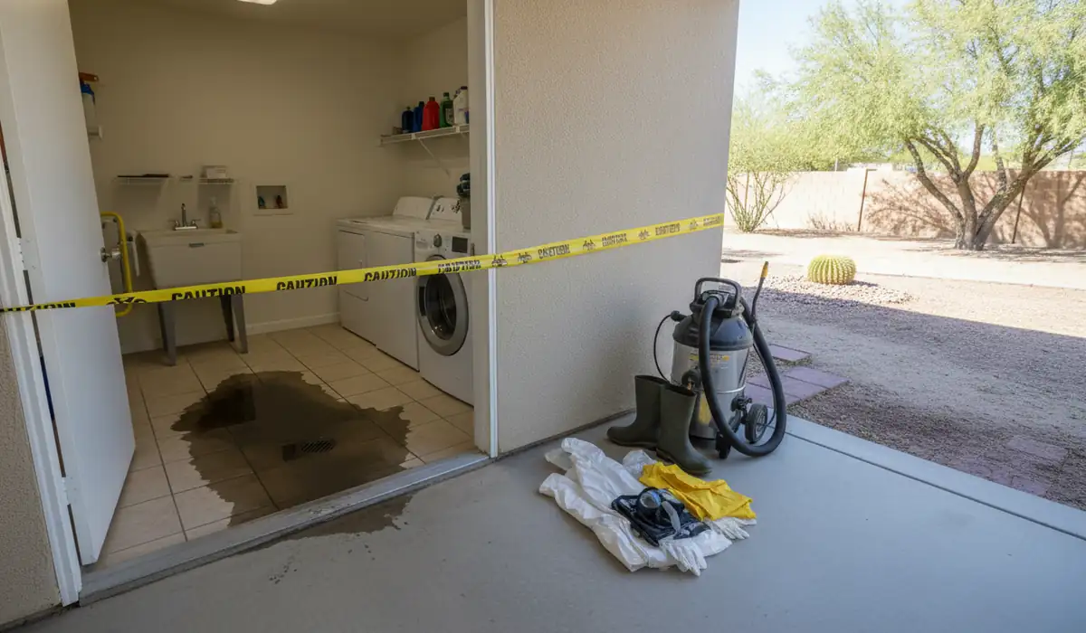 Sewage & Black Water Cleanup in progress on a property in Tempe, AZ