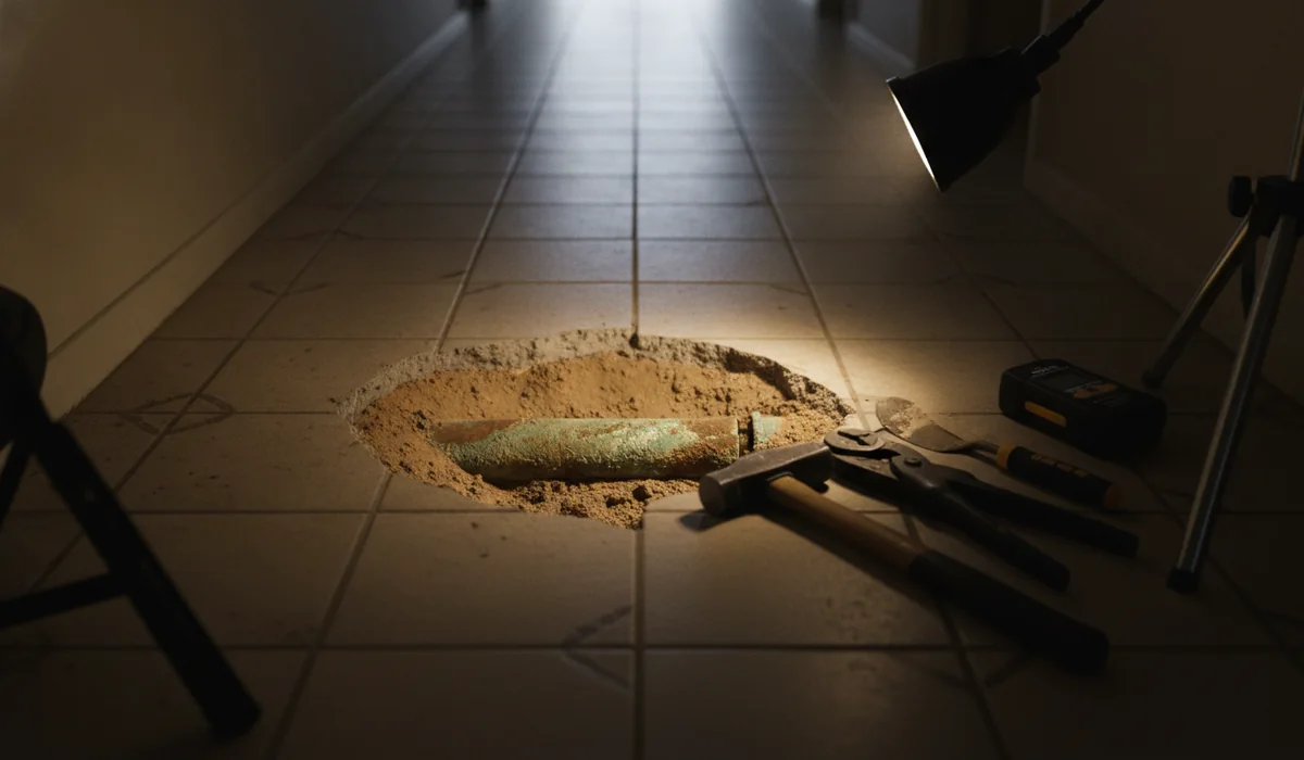 Slab Leak Water Damage Restoration in progress on a property in Tempe, AZ