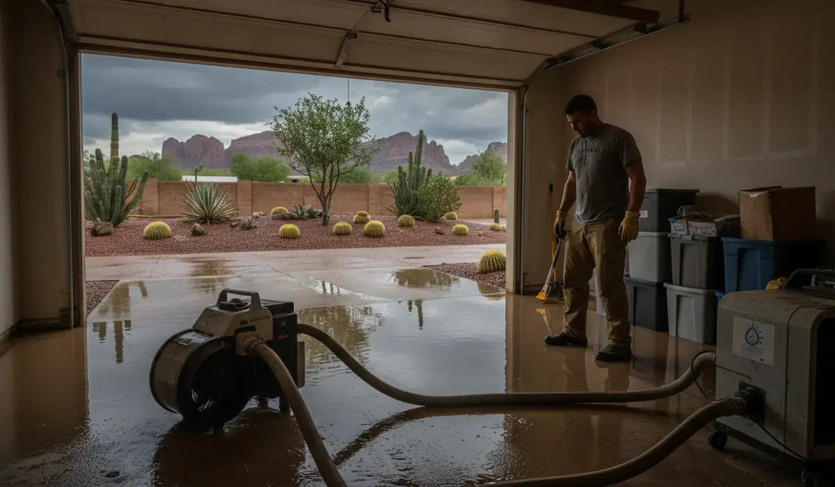 Storm & Monsoon Flood Damage Restoration in progress on a property in Tempe, AZ
